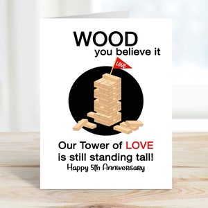 Tarjeta del 5o Aniversario, Tarjeta de Aniversario de Madera, Tarjeta de Aniversario para Esposo, Esposa, 5 Años de Aniversario para Tarjeta de Socio