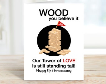 5th Anniversary Card, Wood Anniversary Card, Anniversary Card for Husband, Wife, 5 Years Anniversary for Partner Card