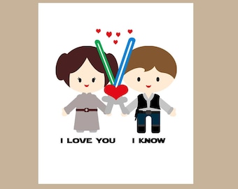 Star Wars  Anniversary Card-Star Wars Geek Card -Star Wars Valentine Card - Princess Leia - I Love You I Know, Valentine Card for Him