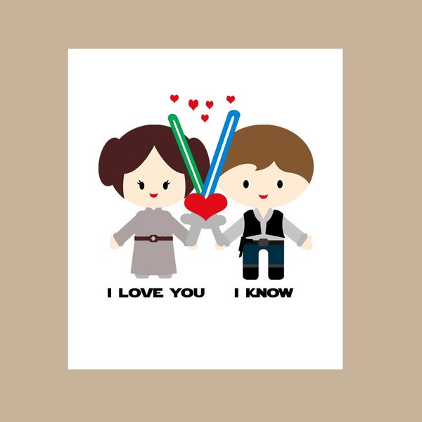 Star Wars Anniversary Card-Star Wars Geek Card -Star Wars Valentine Card - Princess Leia - I Love You I Know, Valentine Card for Him