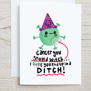 Cancer Support Card Funny - Cancer Stupid Witch - Cancer Card - Cancer Encouragement - Cancer Fighter - Chemo Gift - Cancer Gifts