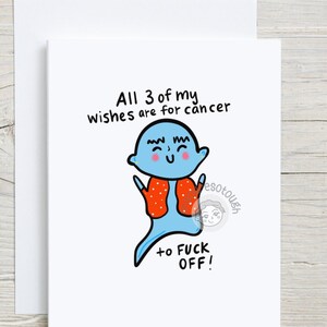 Cancer Encouragement Card Funny - Genie 3 Wishes - Cancer Card - Cancer Fighter - Cancer Support Card- Cancer Survivor Card
