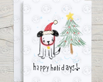 Happy Holidays Greeting Card Cute - Cute Christmas Card - Dog Christmas Card - Christmas Card for Friend - Christmas Gift for Dog People