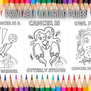 Ensemble de 3 pages de coloriage du cancer - Page de coloriage imprimable drôle du cancer - Page de coloriage adulte - Cadeau drôle du cancer - Livre de coloriage du cancer