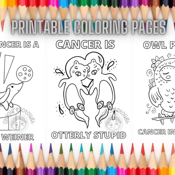 Set of 3 Cancer Coloring Pages - Funny Cancer Printable Coloring Page - Adult Coloring Page - Funny Cancer Gift - Cancer Coloring Book