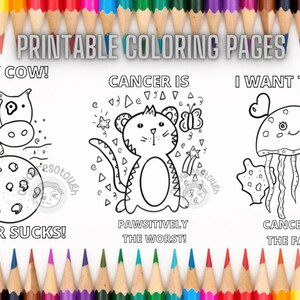 がんぬり絵 3 枚セット - 面白いがんの印刷可能なぬり絵 - 大人のぬり絵 - 面白いがんのギフト - がんぬり絵本