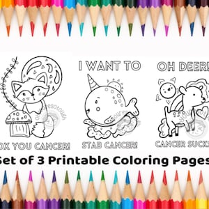 Ensemble de 3 pages de coloriage du cancer - Page de coloriage imprimable drôle du cancer - Page de coloriage adulte - Cadeau drôle du cancer - Livre de coloriage du cancer