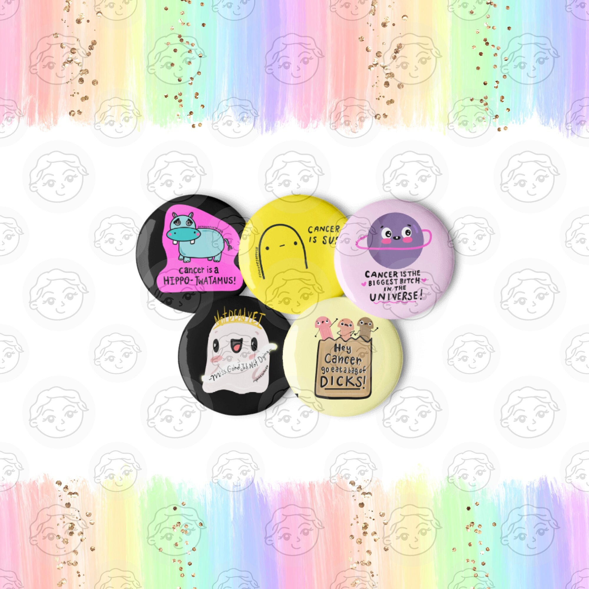Funny Cancer Pin Set - Pin Back Buttons - Funny Cancer Gift - Cancer Survivor Gift - Cancer Gift for Her - Cancer Support Gift - Chemo Gift