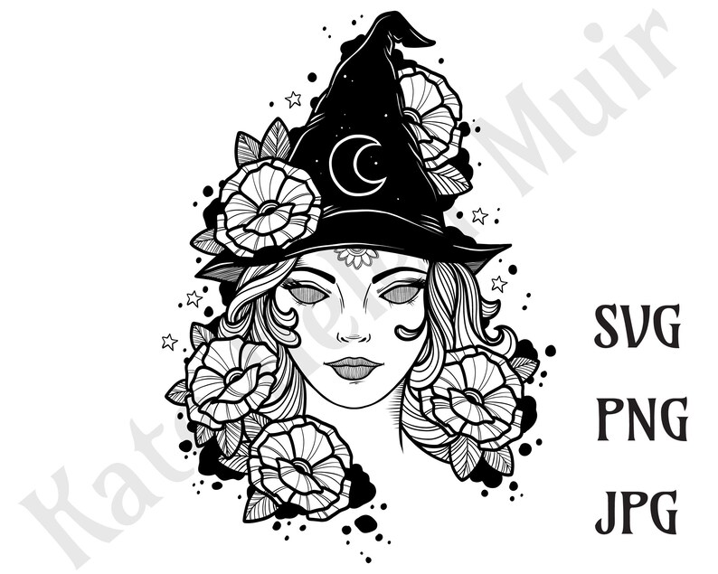 Witch Tattoo Design Clipart Stencil Vector SVG PNG 01 - Etsy
