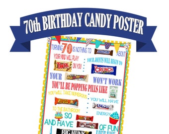 70th Birthday Poster, Candy Bar Poster, Birthday Gift for Friend, Printable Birthday Gift, Candy Gram Poster, Birthday Gift Printable