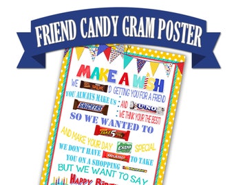 Cartel de Candy Gram para un amigo, cartel de Candy Bar, regalo de cumpleaños para un amigo, regalo de cumpleaños imprimible para un amigo, cartel de Candy Gram para un amigo