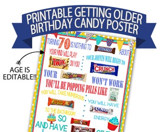 Immer älter Geburtstag Poster, Candy Bar Poster, Freund Geburtstagsgeschenk, druckbares Geburtstagsgeschenk, Candy Poster, Candy Gramm Poster, druckbare