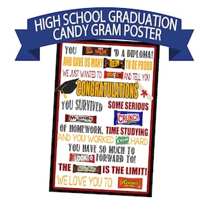 Cartel candy gram de graduación de la escuela secundaria, póster de barra de caramelo, regalo de graduación, fin de escuela, póster de graduación, tarjeta de graduación, graduación