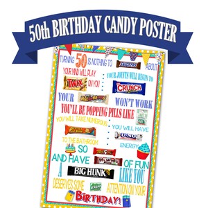 50. Geburtstag Poster, Candy Bar Poster, Geburtstagsgeschenk für Freund, druckbares Geburtstagsgeschenk, Candy Gramm Poster, druckbares Geburtstagsgeschenk, Fünfzig