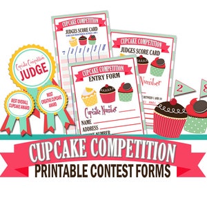 Cupcake Competitie Printables Formulieren, Cupcake Wedstrijdformulieren Pakket, Cupcake Wedstrijd Beoordelingsformulieren, Cupcake Party Prints