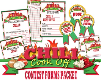 Chili Cook Off Contest Forms Packet, Chili Cook Off Judges Score Cards, Chili Cook Off Party Supplies, Chili Cookoff, Chili Cook Off Awards