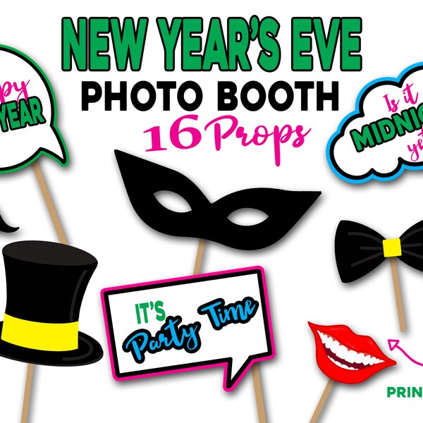 New Year's Eve Photo Booth Props, Photo Props for New Year's Eve, New Year's Eve Party Decorations, Printable Photo Props, New Year's Party