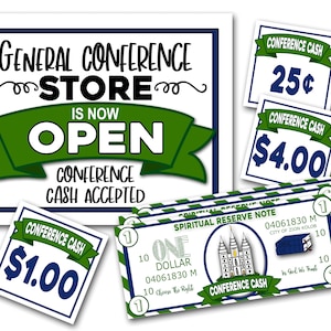 General Conference Cash, General Conference Store, General Conference Activities for Kids, LDS General Conference, Printable, Rewards