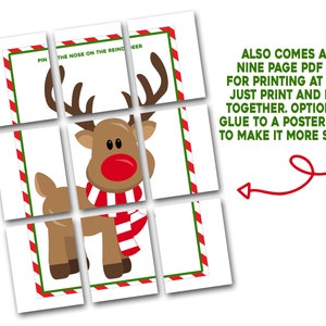 Pin the Nose on the Reindeer, Printable, Christmas Class Party Game, Poster Size Pin the Nose on the Reindeer, 20x30, 18x24, Holiday image 3