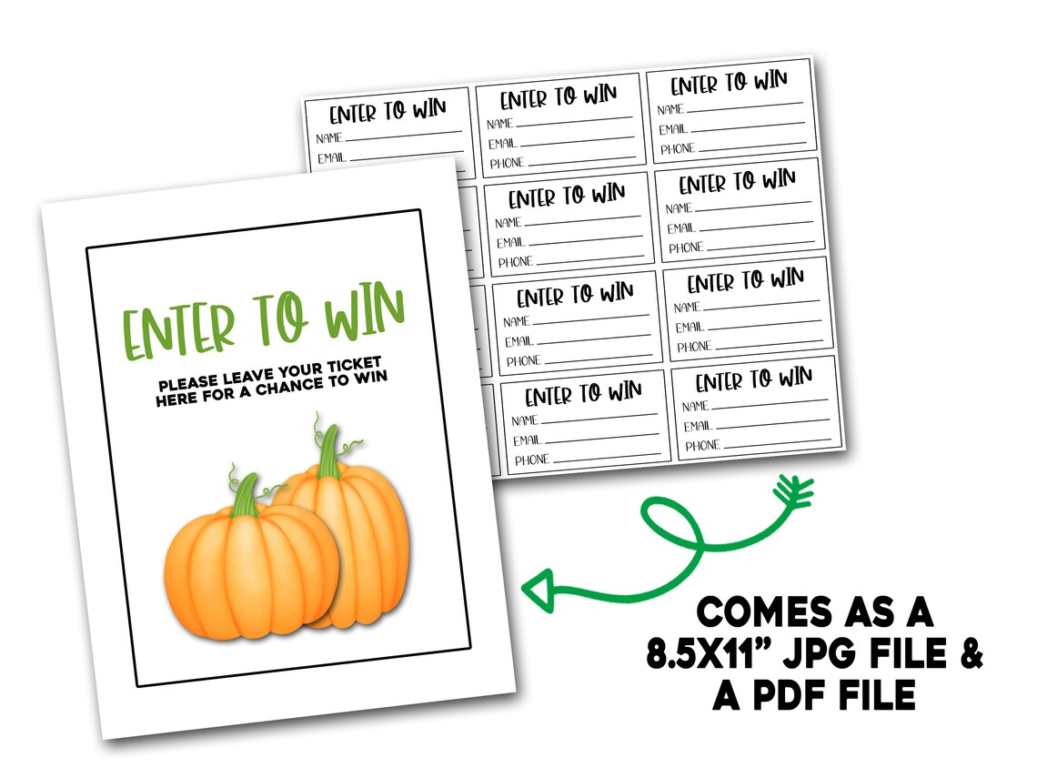 Fall Raffle Prize Sign Enter to Win Tickets, Fall Raffle Ticket and Sign Kit, Halloween ...