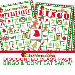 Weihnachtsbingo und Don&#39;t Eat Santa Combo Pack, Gruppenspiel, Klassenweihnachtsfeier, Partyspiel, Weihnachtsvorschulspiel, Klassenpartyspiel