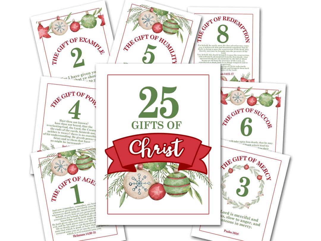 LDS 25 Gifts of Christ Christmas Advent, LDS Scripture Card Set ...