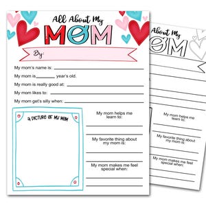 All About My Mom Mother&#39;s Day Printable, Mother&#39;s Day Coloring Page, Black and White, All About My Mom Coloring Page, Mom Questions