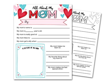 All About My Mom Mother's Day Printable, Mother's Day Coloring Page, Black and White, All About My Mom Coloring Page, Mom Questions