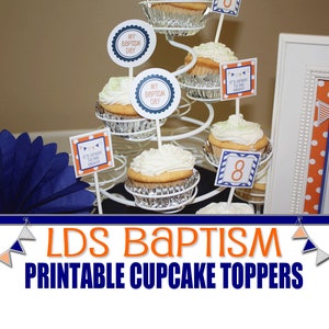 LDS Baptism Printable Party Decorations Set, Orange Blue and Gray, Boys ...