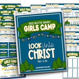Agenda del campo estivo per ragazze delle Giovani Donne 2025, diario del campo estivo per ragazze delle Giovani Donne, campo estivo per ragazze LDS, guarda a Cristo, stampabile, pacchetto per il campo estivo