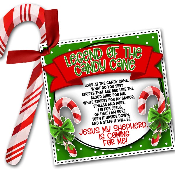 Legend of the Candy Cane Printable Tag, Candy Cane Poem, Christmas Tags, Instant Download, Christian, Holidays, Print, Treat Tags, Gift Tag