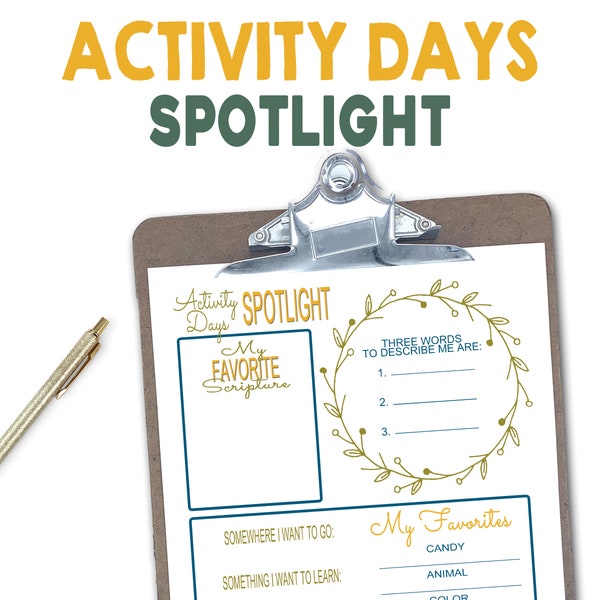 LDS Activity Days Spotlight, Printable Instant Download, LDS Young Activity Days Printables, LDS Primary Printables, Primary Activity Days