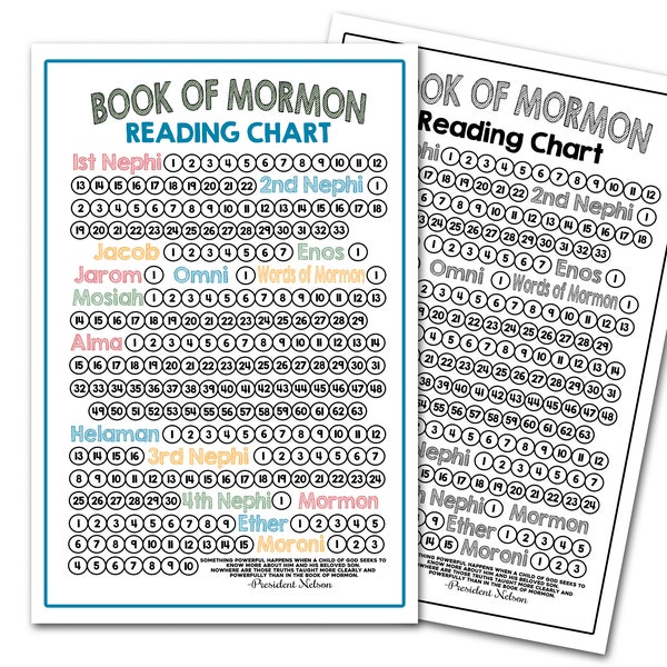 Book of Mormon Reading Chart, Printable Book of Mormon Reading Chart, Book of Mormon Handout, Printable Instant Download, Reading Poster