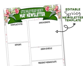 Relief Society Newsletter Spring Template, Spring Relief Society Newsletter, LDS Relief Society Printable Newsletter, Editable Newsletter