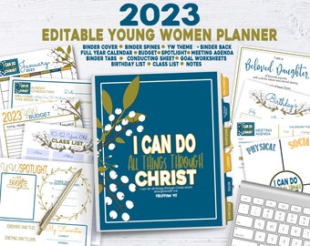 2023 Junge Frauen Planer, Junge Frauen Binder, Ich kann alle Dinge durch Christus tun, HLT Junge Frauen 2023, Junge Frauen Binder System, printable