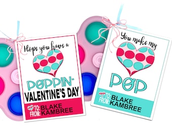 Pop Toy Valentine Card, Fidget Toy Valentine Cards, Kid's Valentine Cards, Class Valentine Exchange Cards, Digital, Non-Candy Valentine