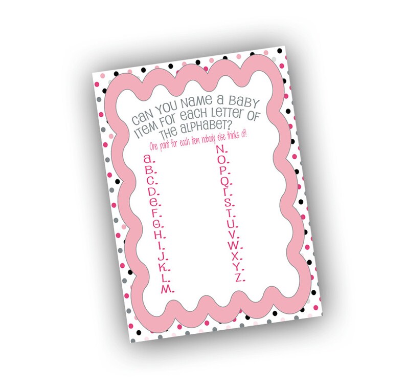 Baby Shower Game Letters Of The Alphabet 5x7 Baby Shower Etsy