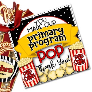 Etiqueta de regalo del programa primario, agradecimiento del programa primario, programa primario SUD, regalo del programa primario, imprimible, etiqueta de regalo de palomitas de maíz, gracias de palomitas de maíz