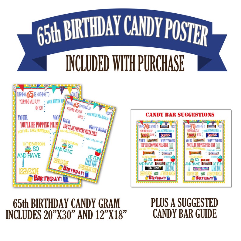 65th Birthday Candy Bar Card Ideas