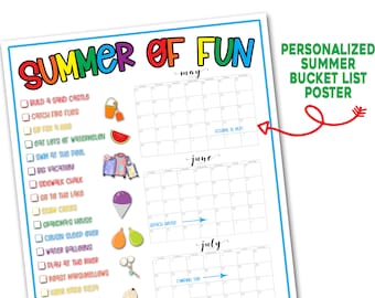 Summer Bucket List Poster, Summer Checklist, Summer Bucket List, Family Calendar, Summer Ideas with Kids, Summer Bucket List for Family