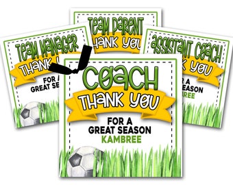 Soccer Coach Thank You Gift Tags, Soccer Thank You Card, Soccer Printable, Soccer Thank You Card, Team Manager Thank You, Team Parent
