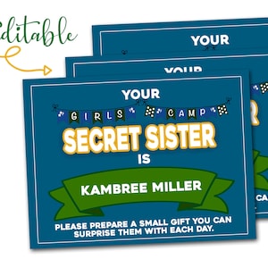 Cartes de soeur secrètes de camp de filles de jeunes femmes, camp de filles de jeunes femmes de LDS, camp de filles de LDS, modifiable, imprimable, camp de YW