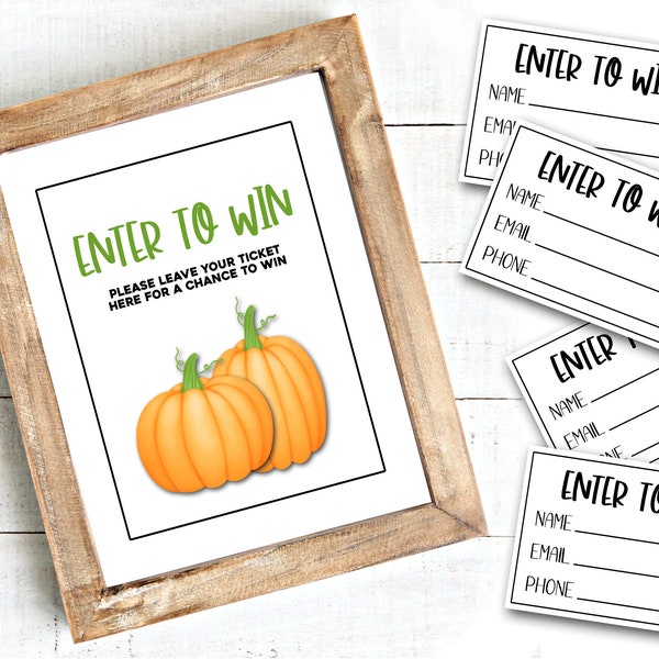 Enter To Win Tickets, Fall Raffle Ticket and Sign Kit, Halloween Marketing Giveaway, Printable, Business door prize entry form, DIY