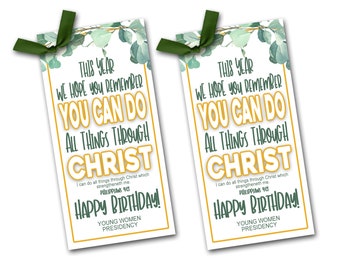 2023 Young Women Birthday Gift Tags, Young Women Birthday Gift Tags, I Can Do All Things, LDS Young Women 2023, Young Women, Printable