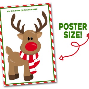 Pin the Nose on the Reindeer, Printable, Christmas Class Party Game, Poster Size Pin the Nose on the Reindeer, 20x30, 18x24, Holiday image 1