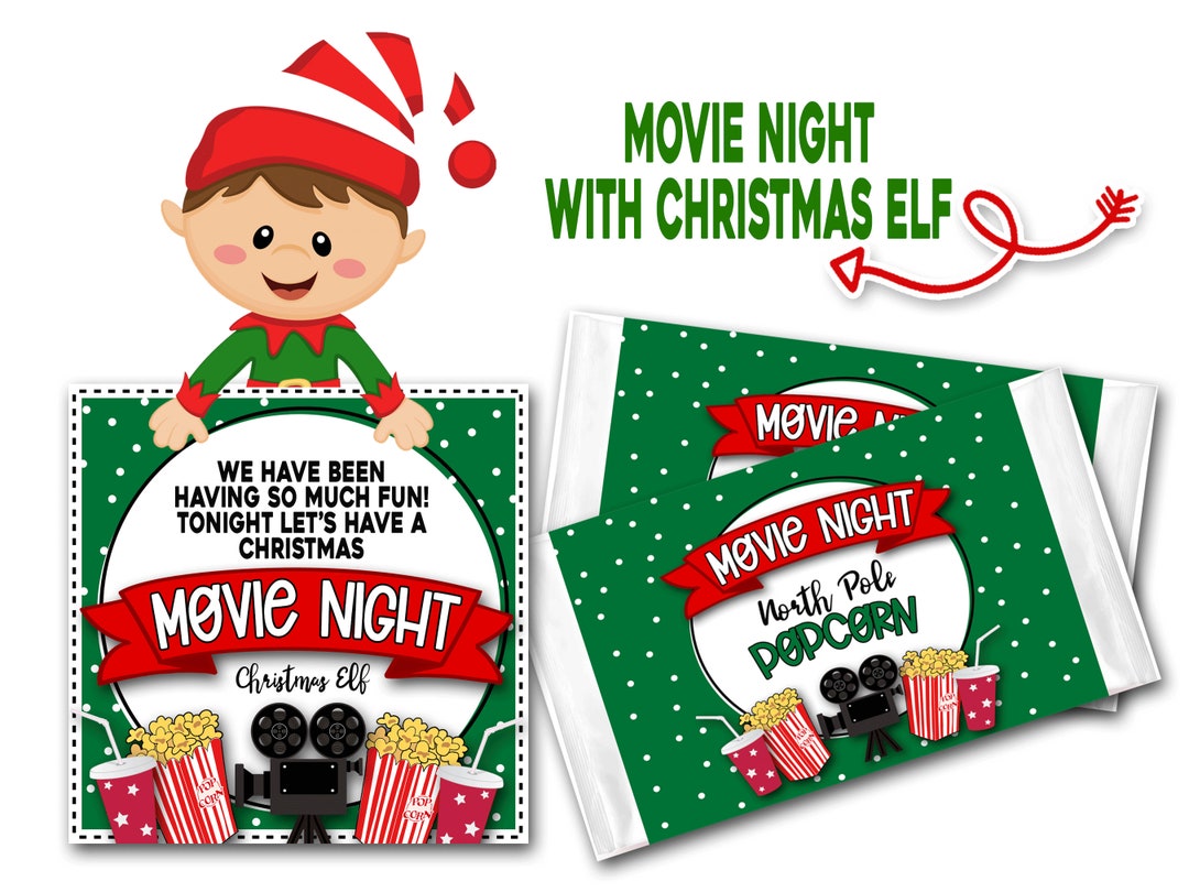 Elf Movie Night Elf Note Christmas Elf Note Movie Popcorn