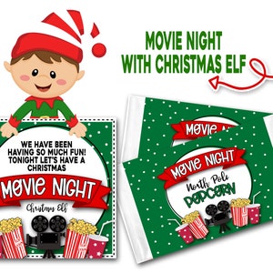 Elf Movie Night, Elf Note, Christmas Elf Note, Movie Popcorn Wrapper ...