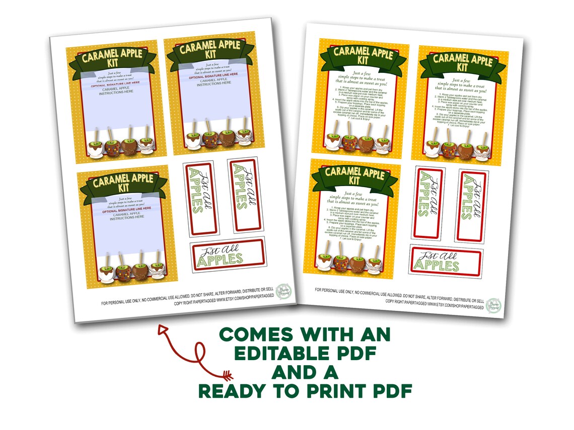 Caramel Apple Kit Printable Tags Caramel Apple Gift Tags - Etsy