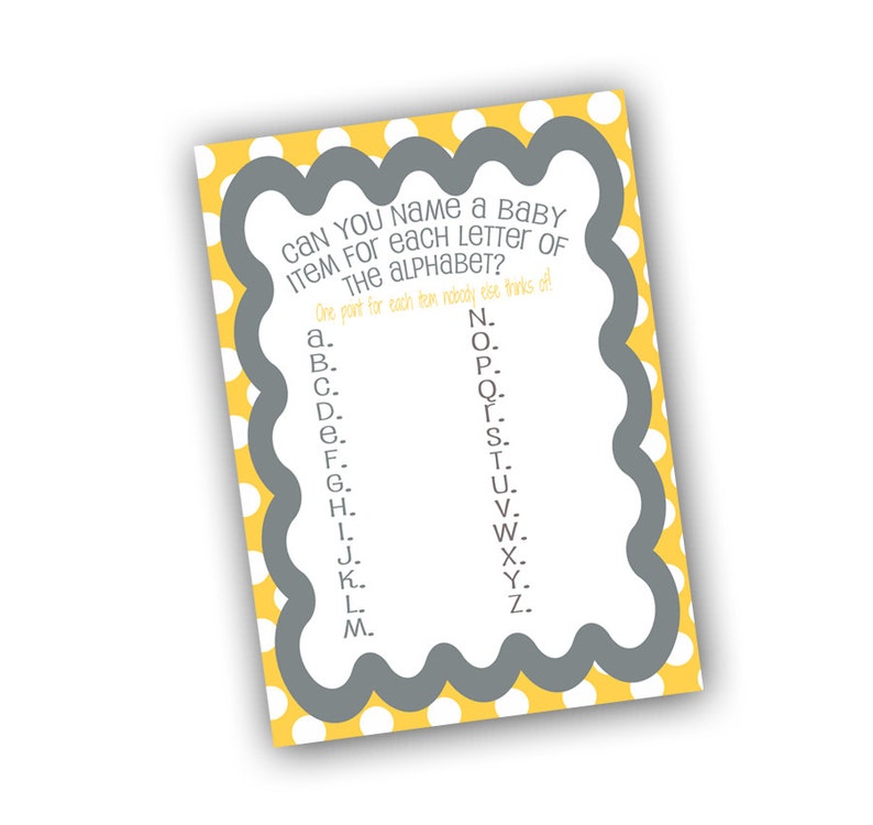 Baby Shower Game Letters Of The Alphabet 5x7 Baby Shower Etsy Baby Shower Game Letters Of The Alphabet 5x7 Baby Shower Etsy