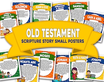 Old Testament Bible Story Posters, 12 Small Printable Posters of Old Testament Stories, Bible Stories, 2026 Come Follow Me, 2026 LDS Primary